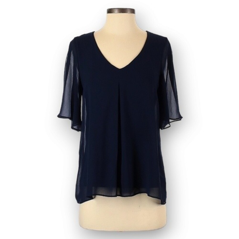Banana Republic Blouse Size XS Navy‎ Blue Short Flutter Sleeve Lightweight Flowy